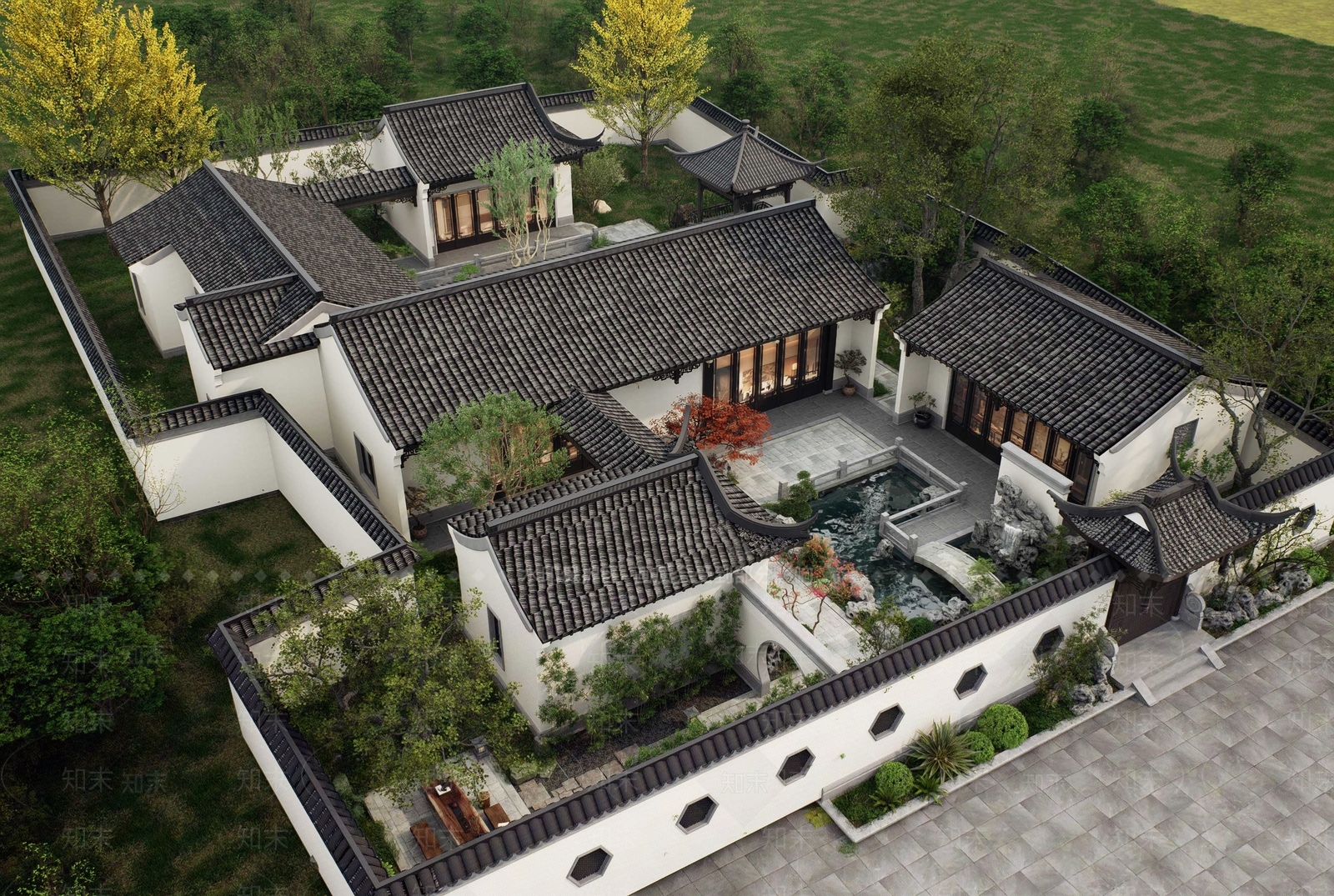 新中式四合院SU模型下载【ID:1181840631】