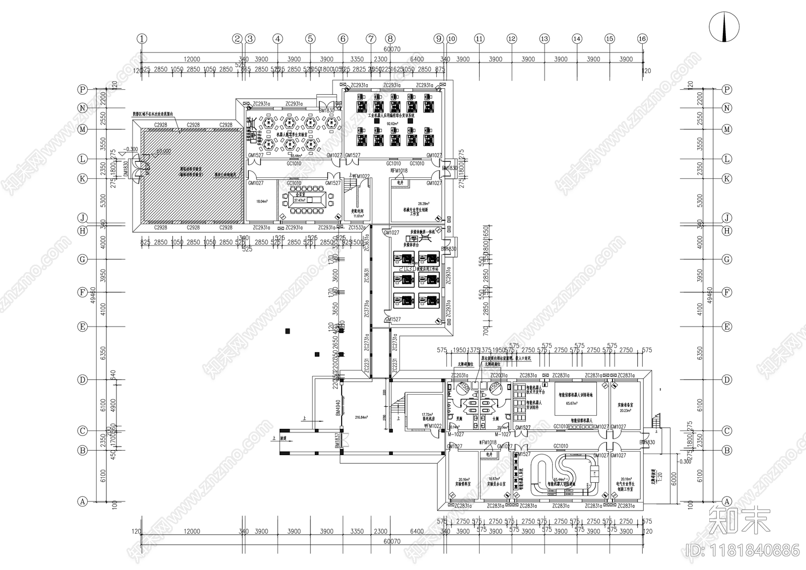 现代简约实验室cad施工图下载【ID:1181840886】