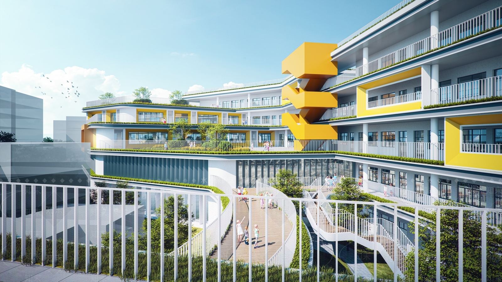 现代简约学校建筑SU模型下载【ID:1181848546】
