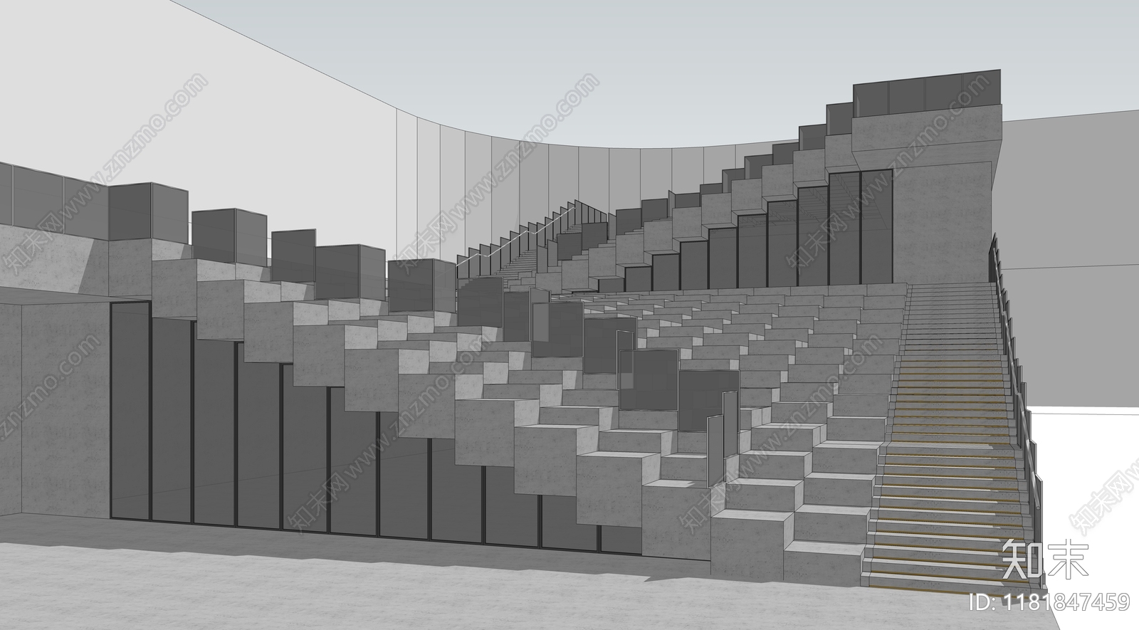 现代台阶景观SU模型下载【ID:1181847459】
