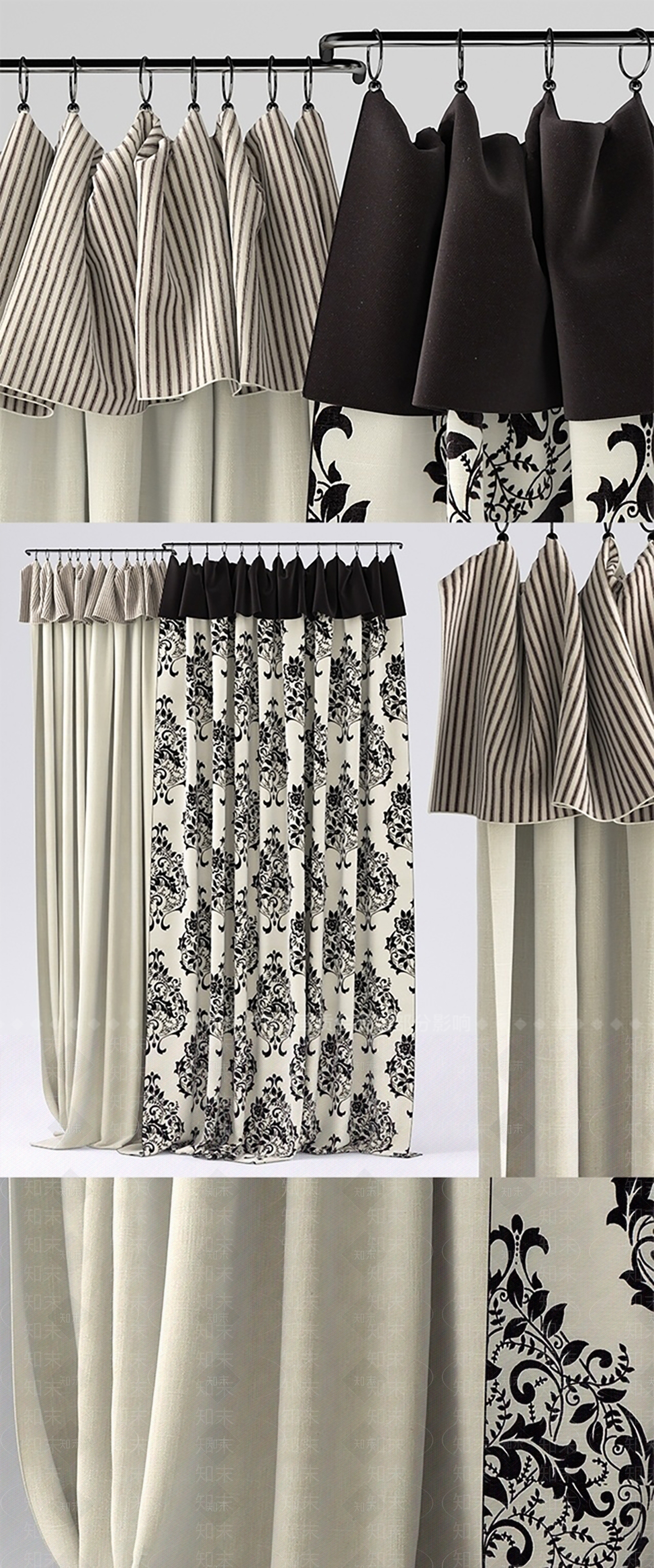 美式现代通用窗帘3D模型下载【ID:1181850634】