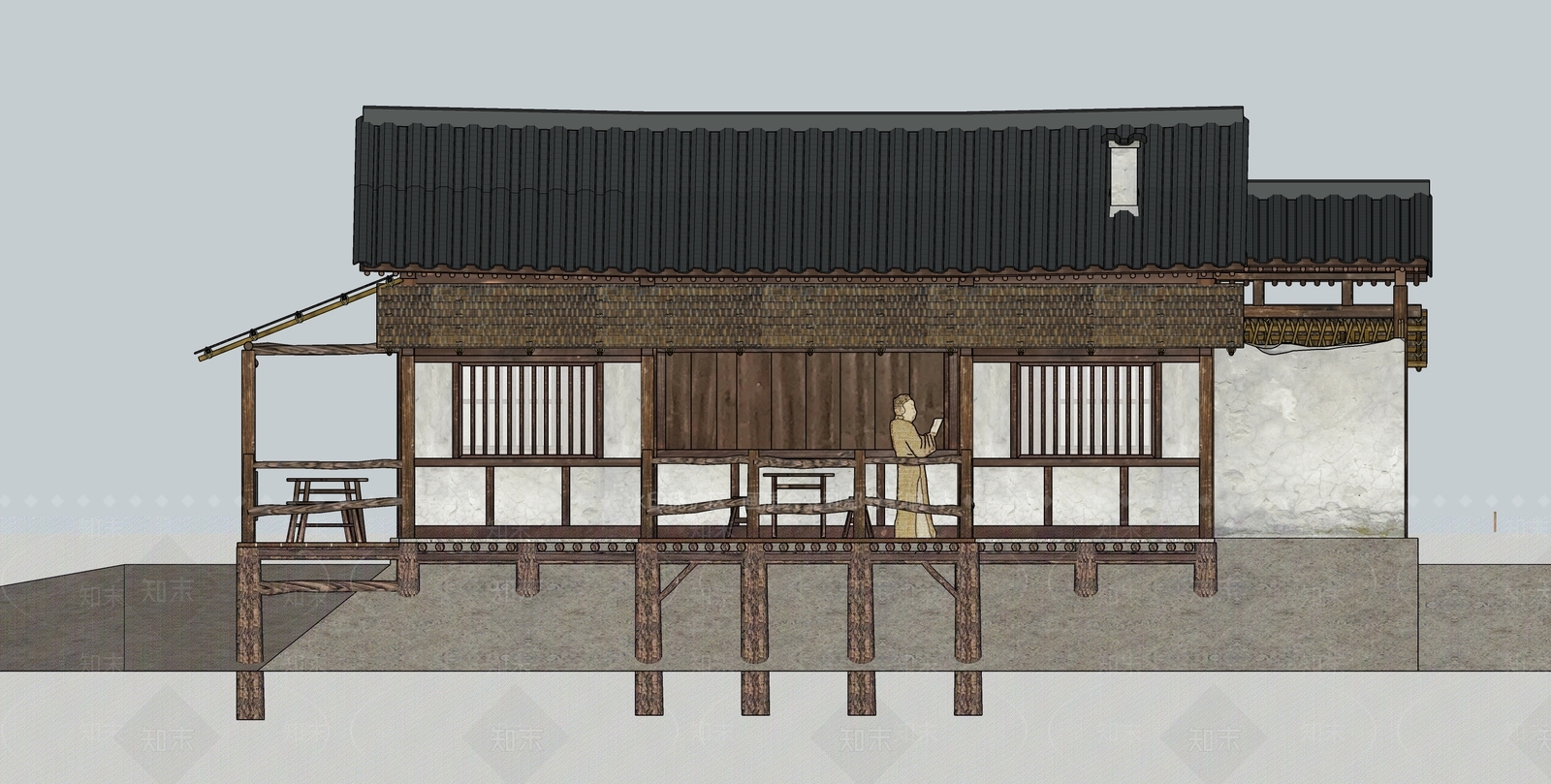 中式风格建筑SU模型下载【ID:1181854635】