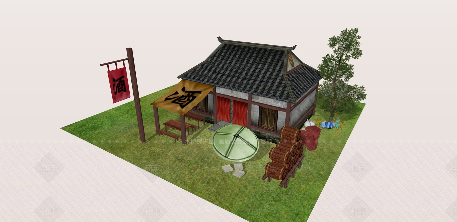复古中古风格建筑SU模型下载【ID:1181882711】