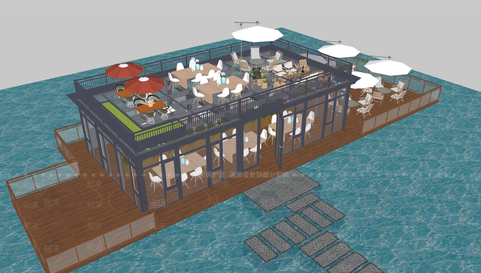 现代新中式餐饮建筑SU模型下载【ID:1181888407】