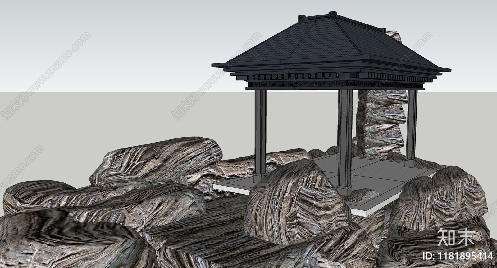 新中式亭子SU模型下载【ID:1181895414】