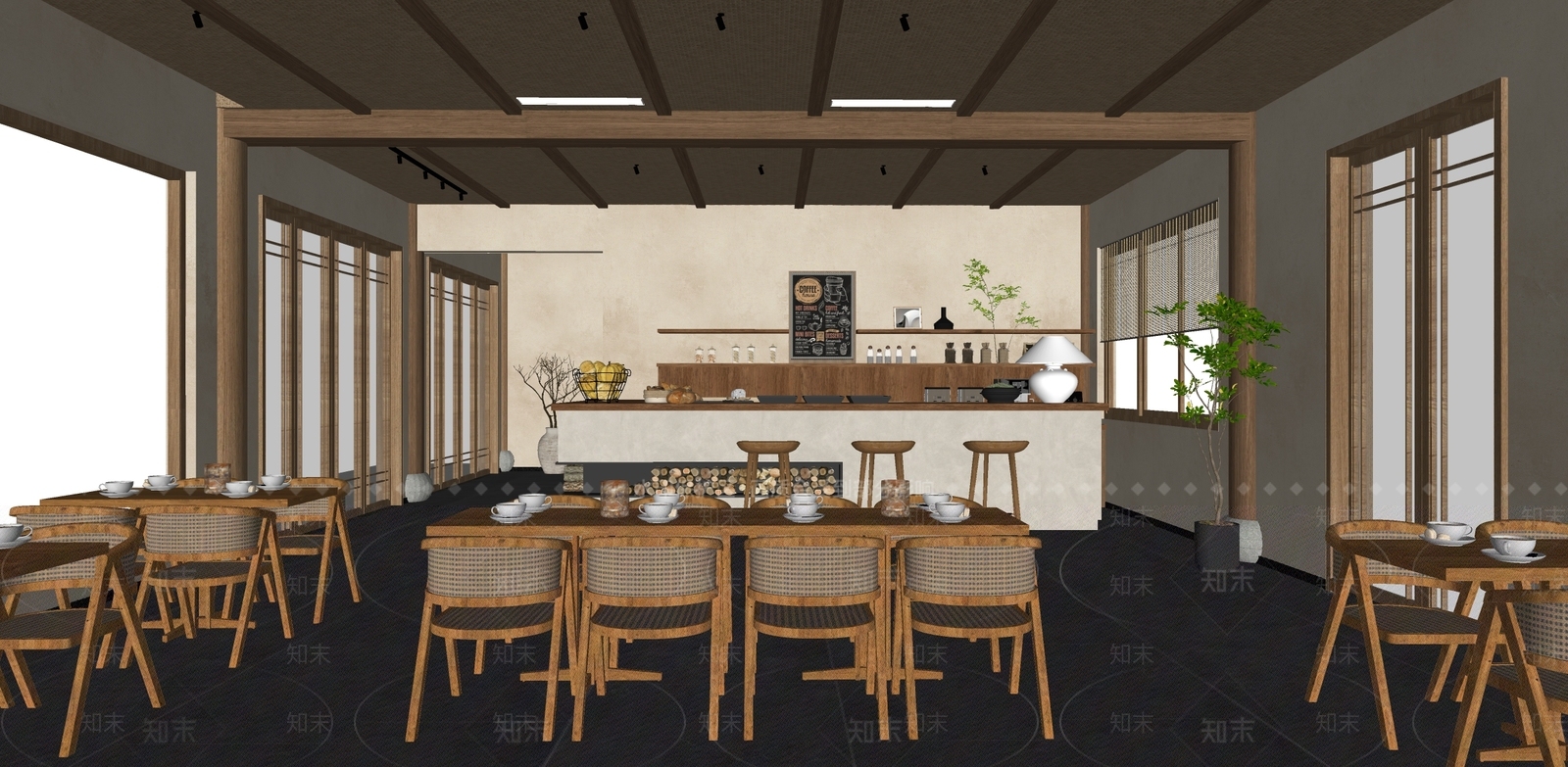 现代咖啡厅SU模型下载【ID:1181898433】