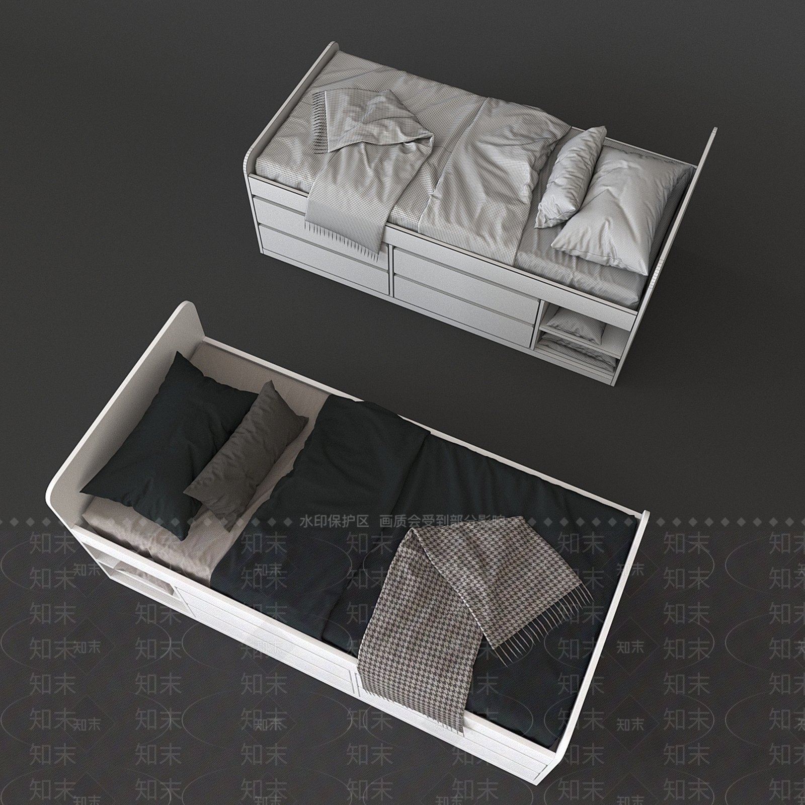 现代儿童床3D模型下载【ID:1181900448】