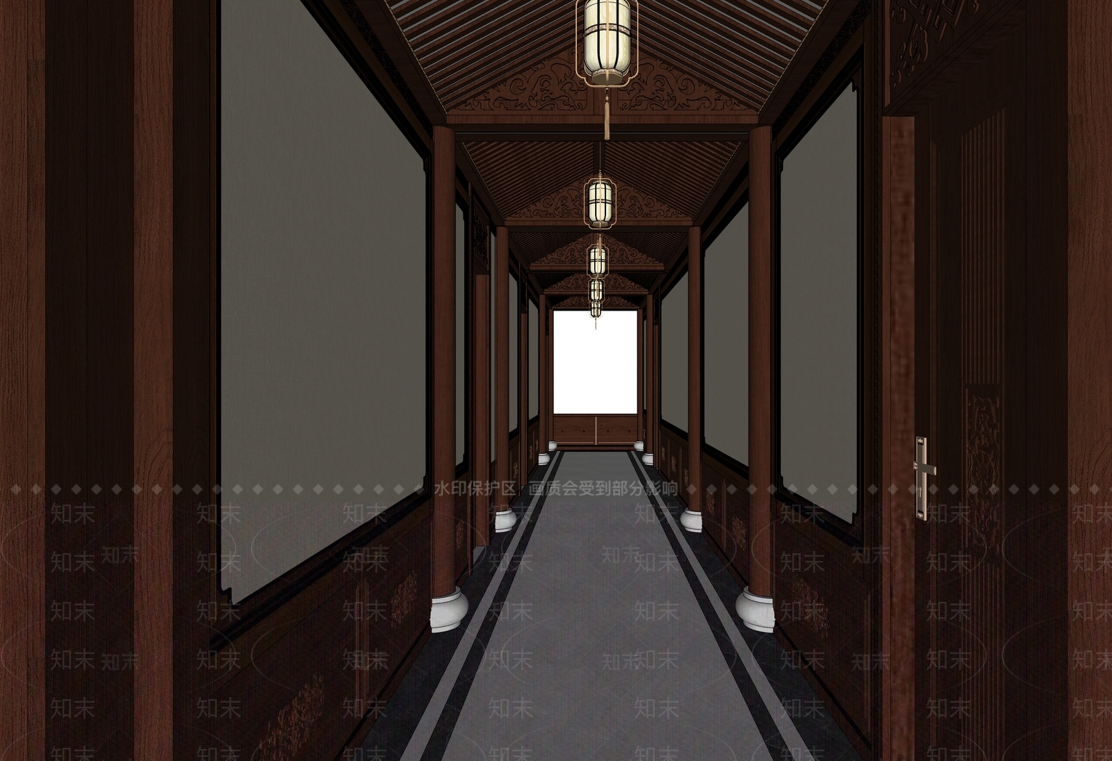 中式新中式别墅客厅SU模型下载【ID:1181904899】
