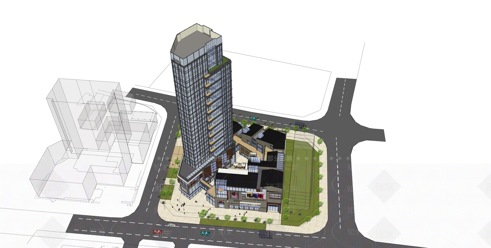 现代简约酒店建筑SU模型下载【ID:1181913099】