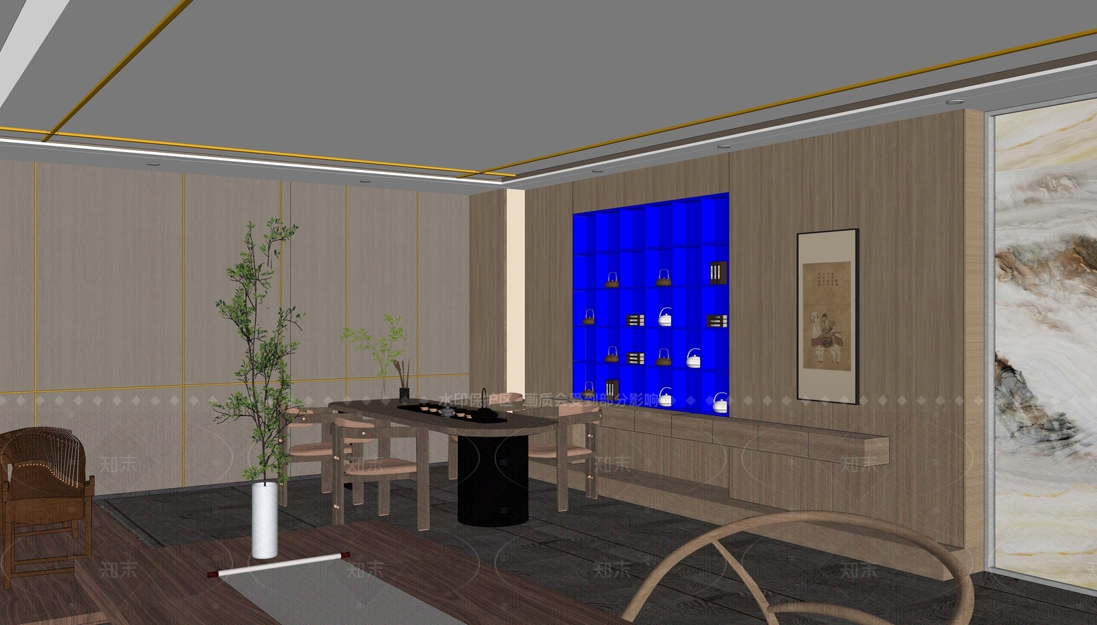中式复古茶水间SU模型下载【ID:1181914653】