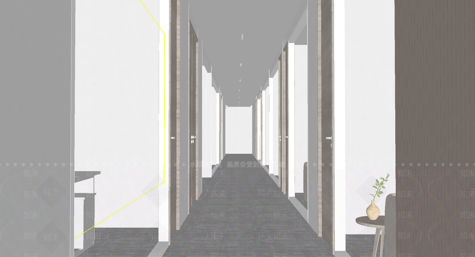 现代办公走廊SU模型下载【ID:1181922524】