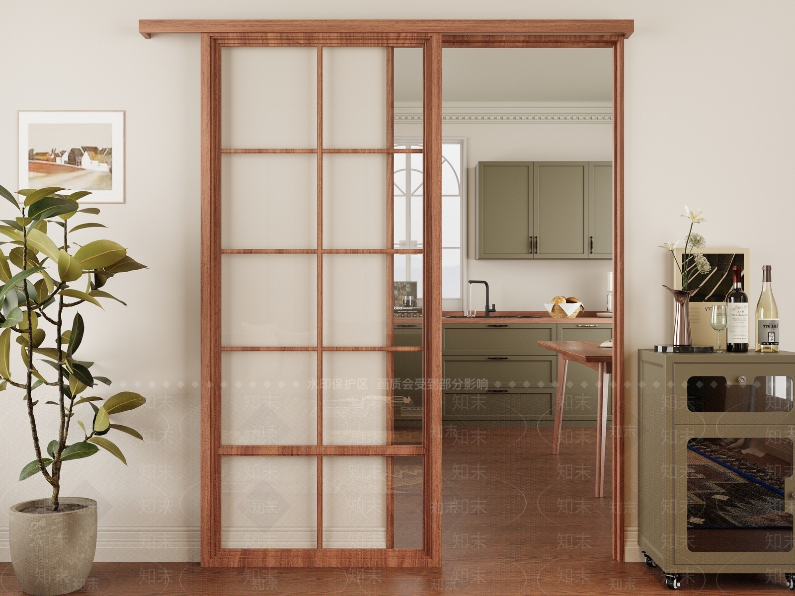 北欧现代封闭式厨房3D模型下载【ID:1181931414】