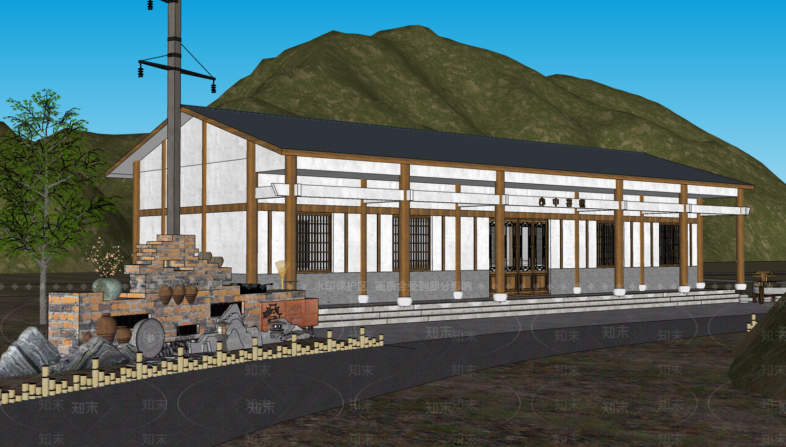 现代民宿建筑SU模型下载【ID:1181935750】