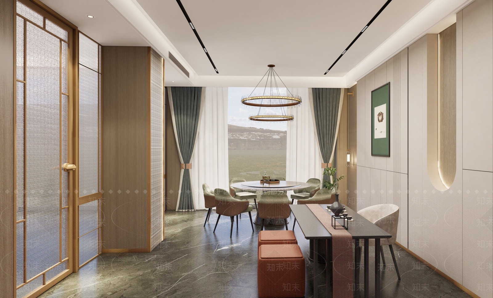 现代轻奢中餐厅SU模型下载【ID:1181939277】