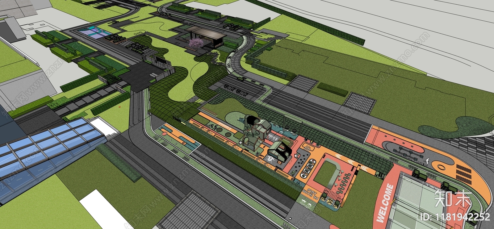 现代小区景观SU模型下载【ID:1181942252】
