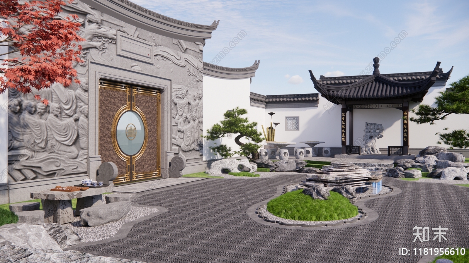 中式古典园林庭院3D模型下载【ID:1181956610】