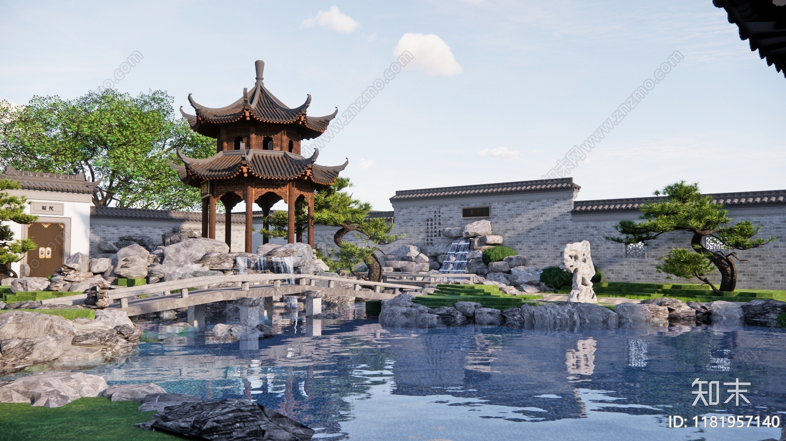 中式园林庭院景观3D模型下载【ID:1181957140】