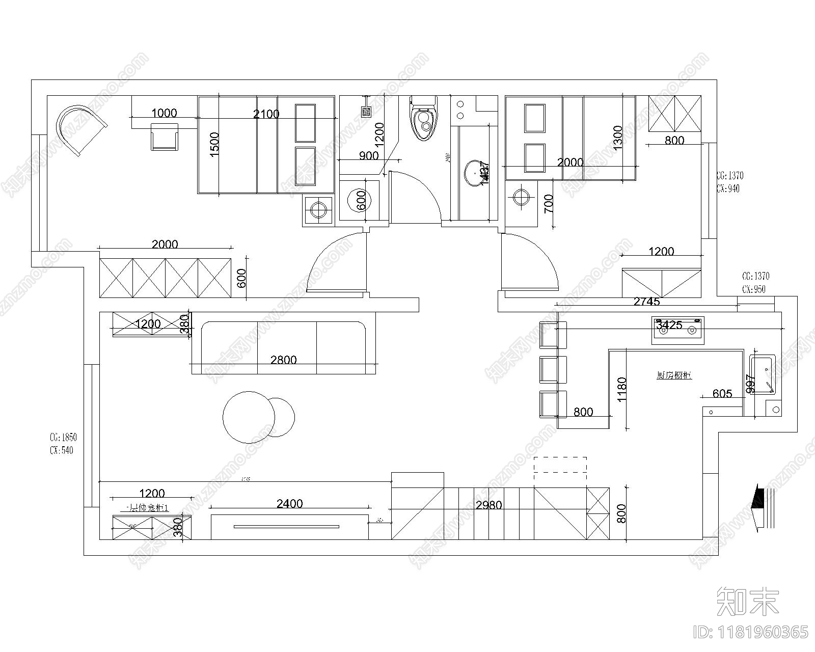 现代公寓cad施工图下载【ID:1181960365】