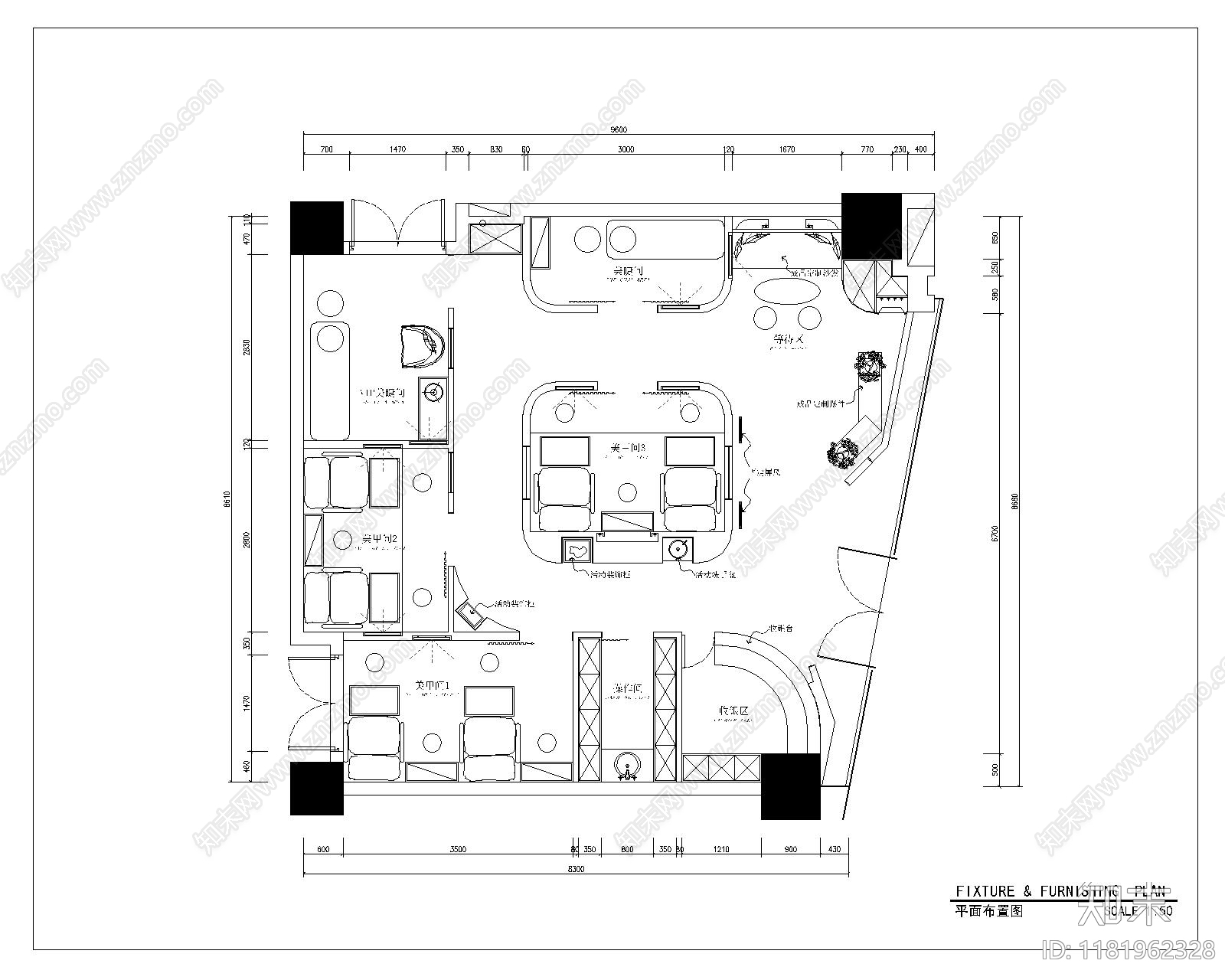 现代美甲店cad施工图下载【ID:1181962328】