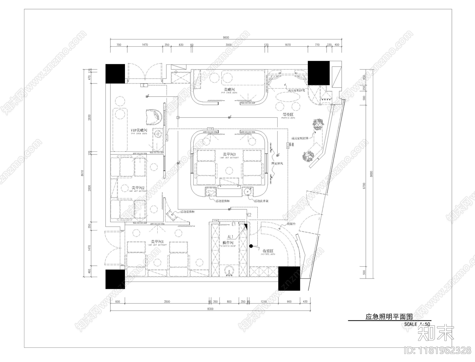 现代美甲店cad施工图下载【ID:1181962328】
