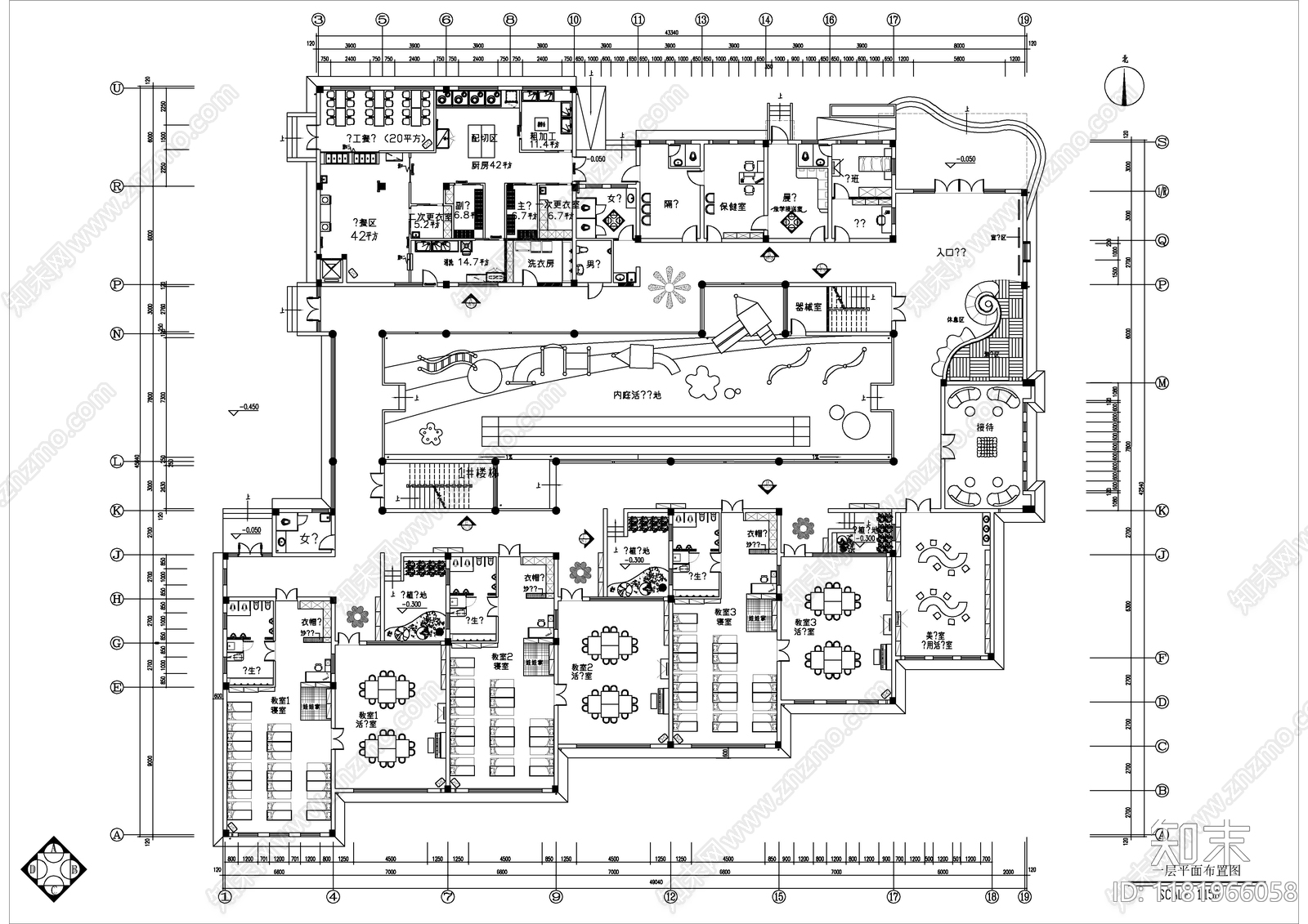 现代幼儿园cad施工图下载【ID:1181966058】