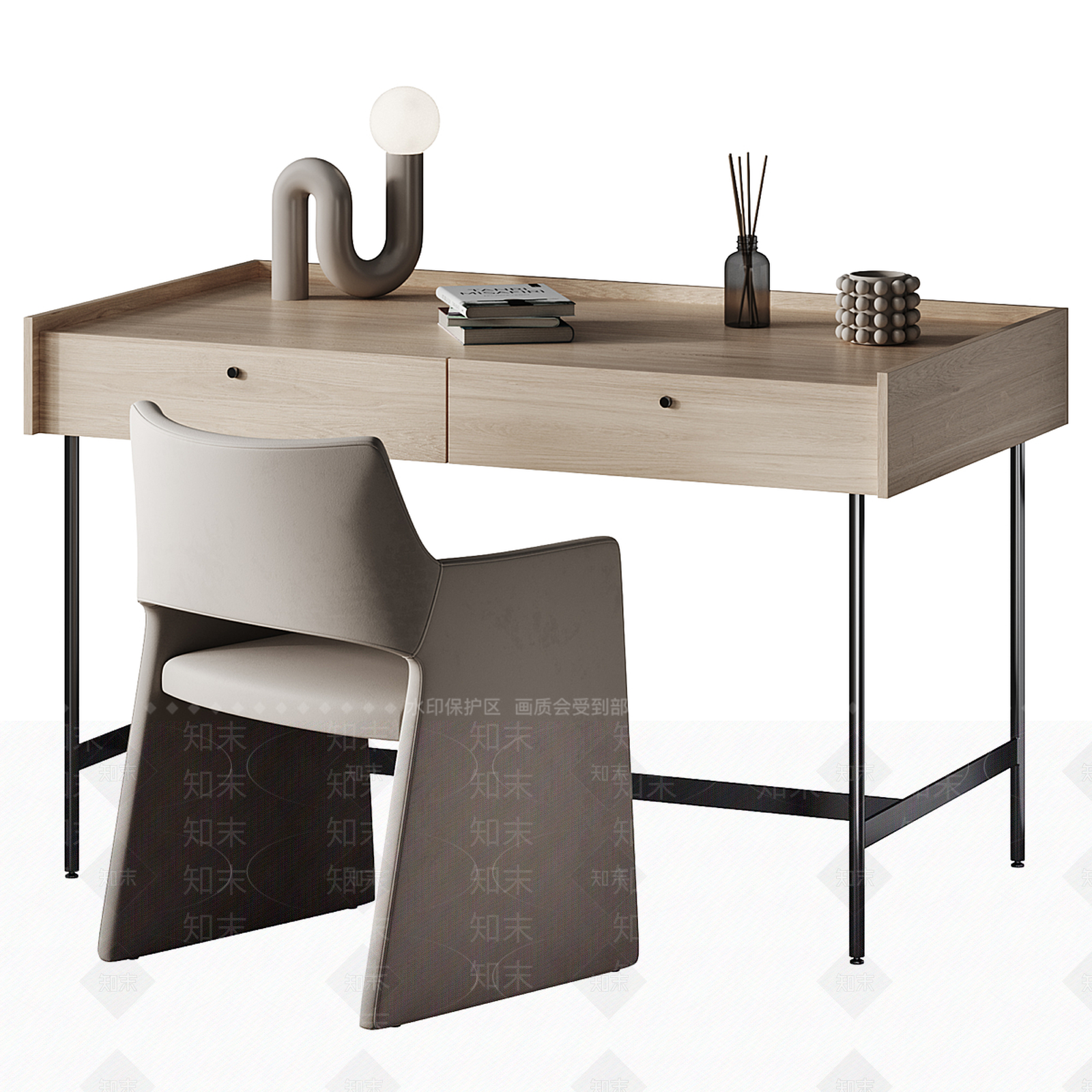 现代新中式书桌3D模型下载【ID:1181968445】