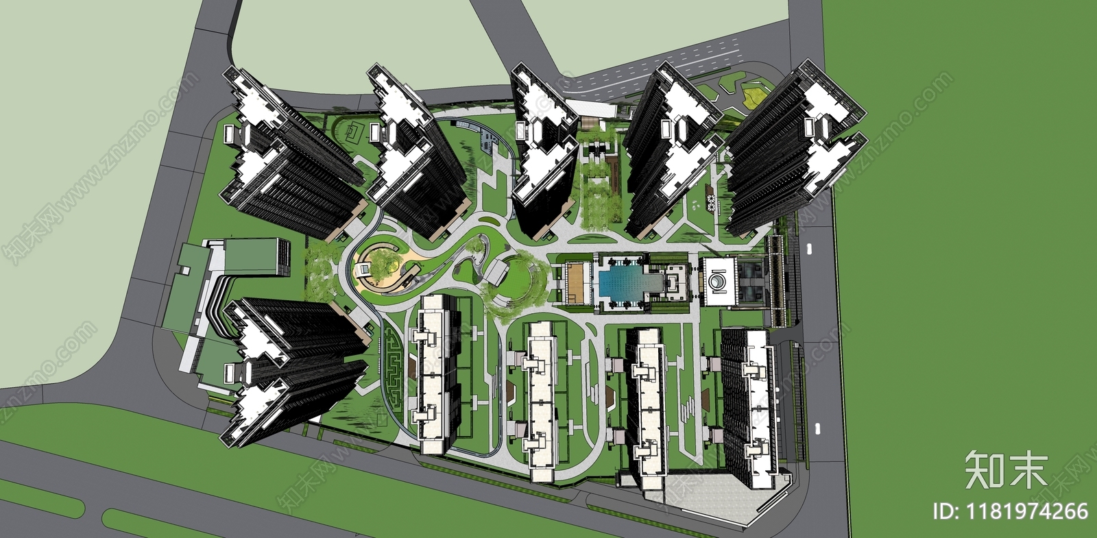 简约轻奢小区景观SU模型下载【ID:1181974266】
