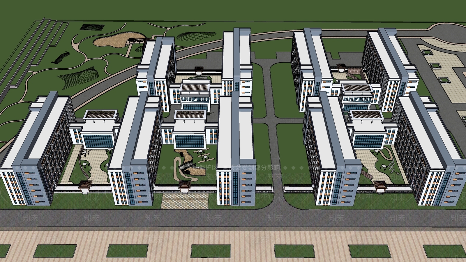 现代极简学校建筑SU模型下载【ID:1181976804】