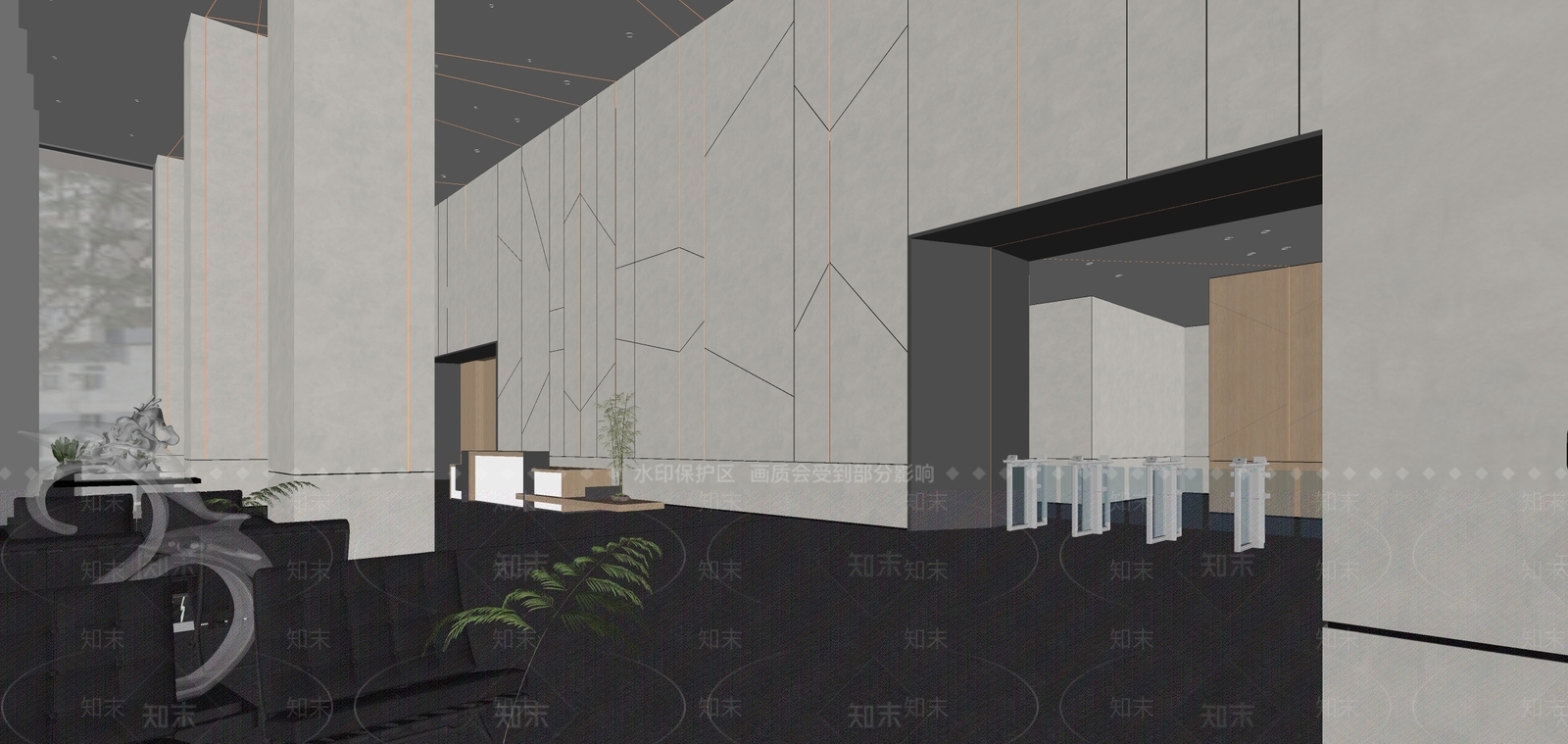 现代办公大堂SU模型下载【ID:1181982141】