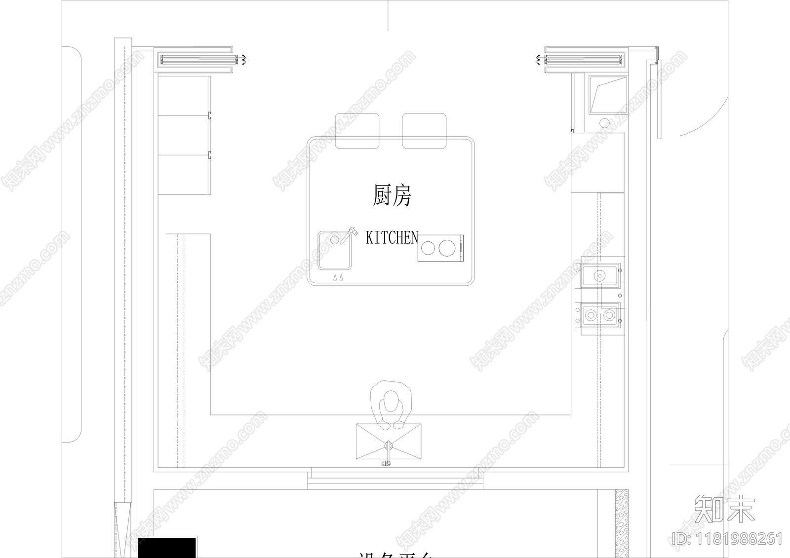 现代厨房cad施工图下载【ID:1181988261】