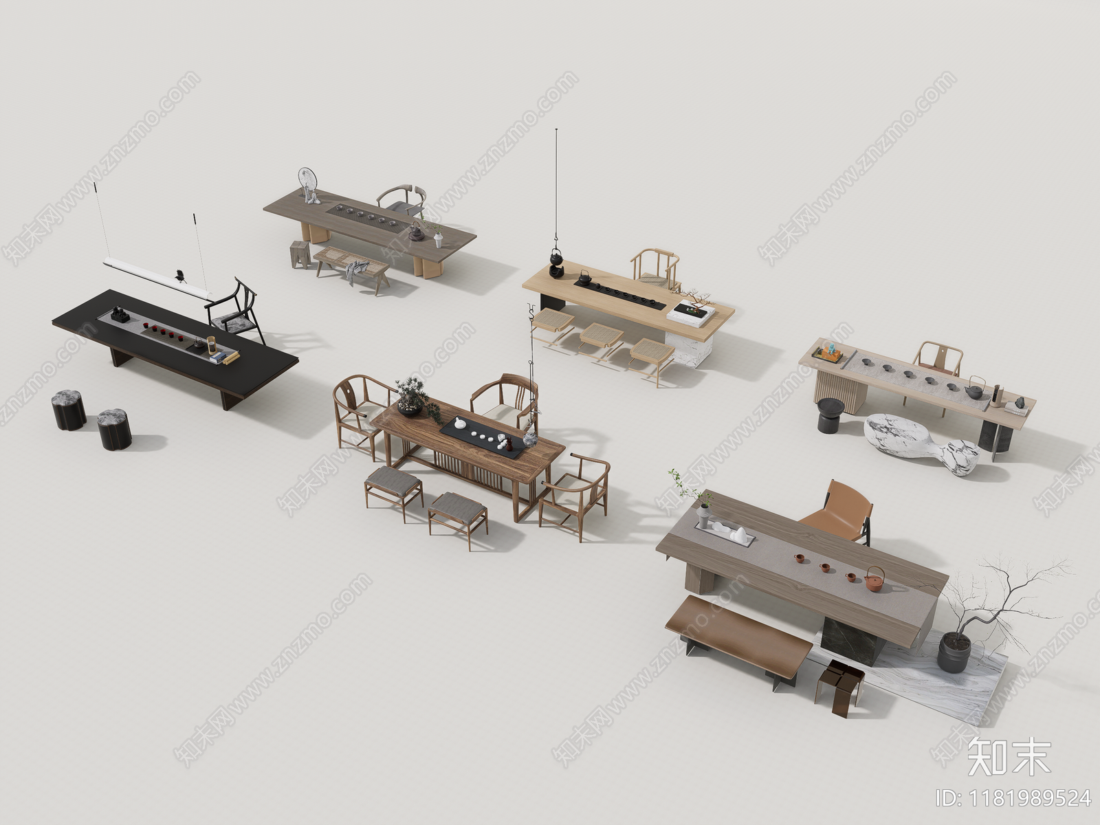 新中式现代茶桌椅SU模型下载【ID:1181989524】