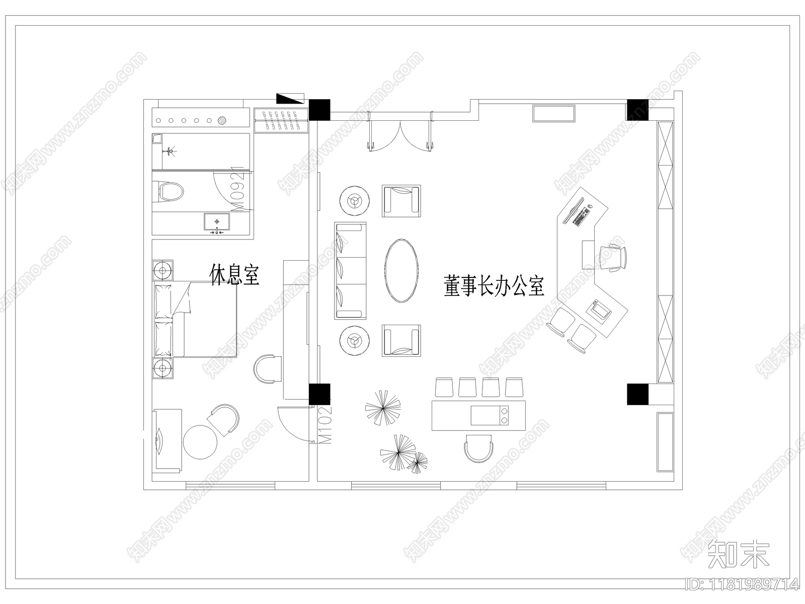 办公室平面图cad施工图下载【ID:1181989714】