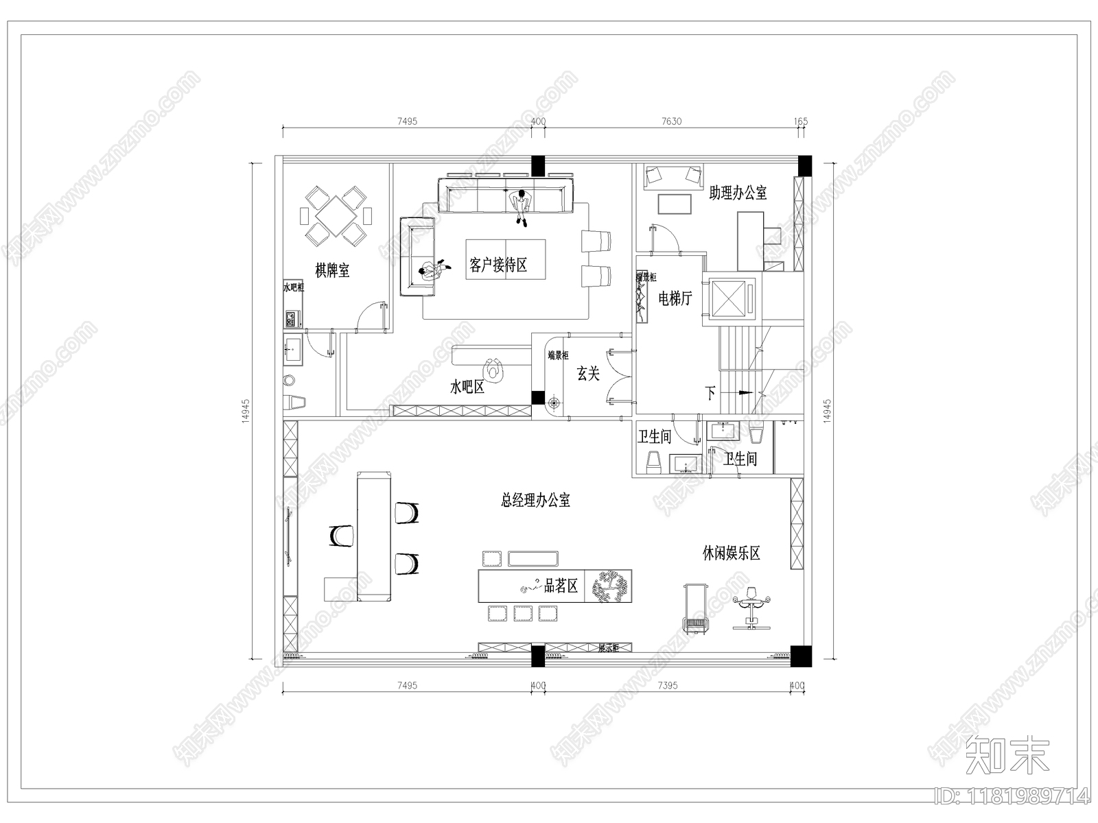 办公室平面图cad施工图下载【ID:1181989714】