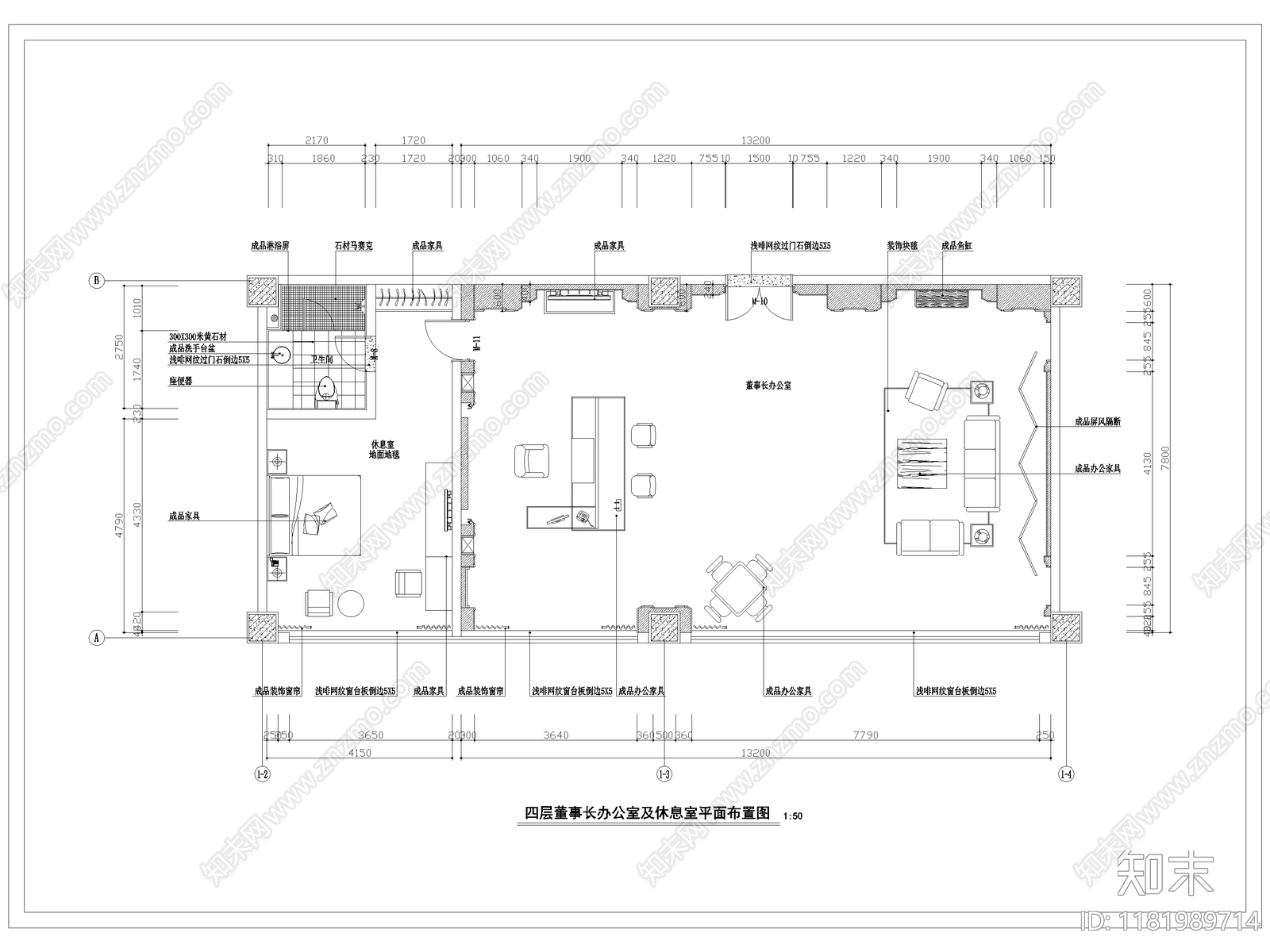 办公室平面图cad施工图下载【ID:1181989714】