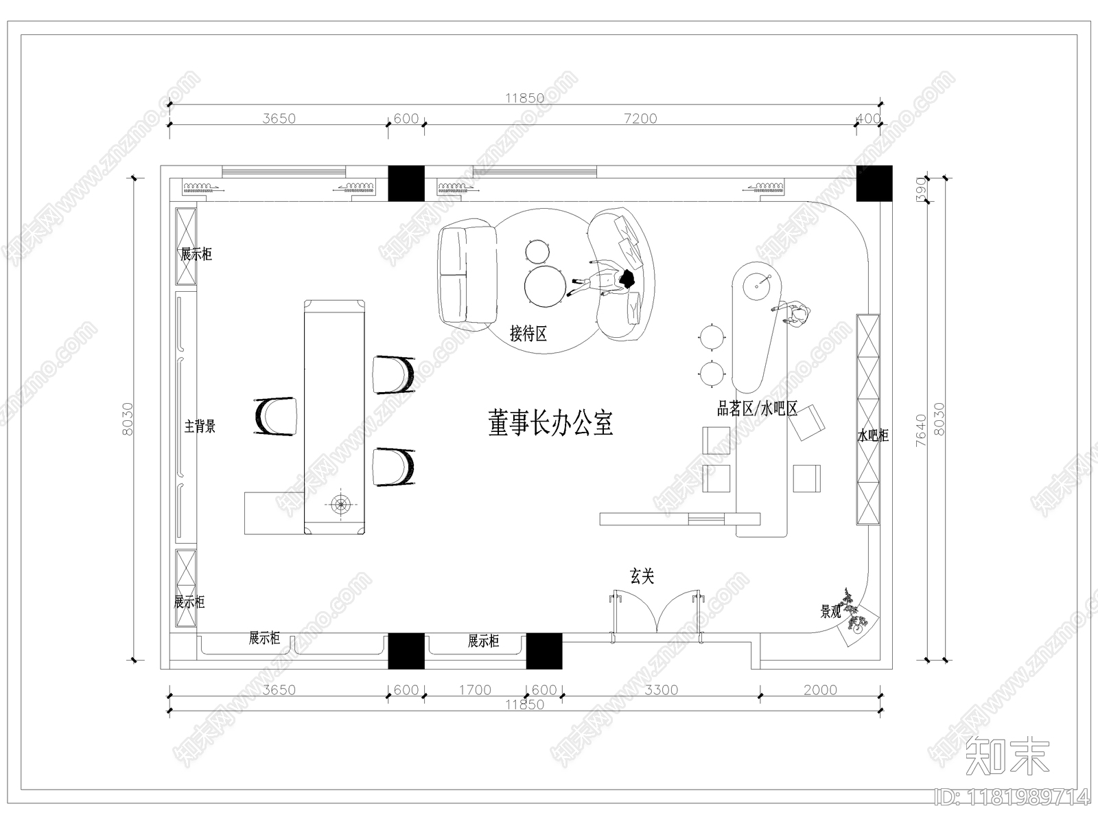 办公室平面图cad施工图下载【ID:1181989714】