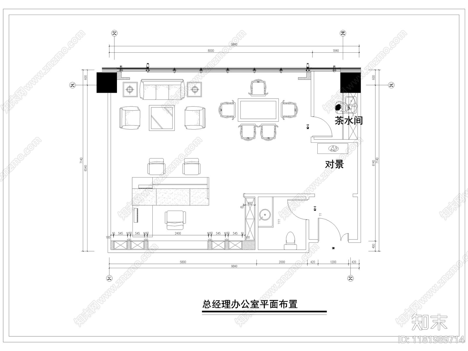 办公室平面图cad施工图下载【ID:1181989714】