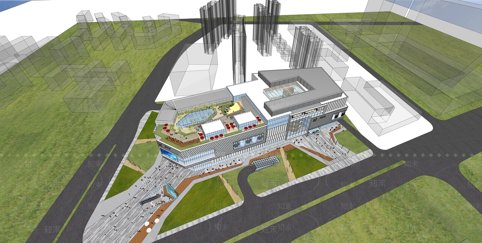 现代简约商场建筑SU模型下载【ID:1181991999】