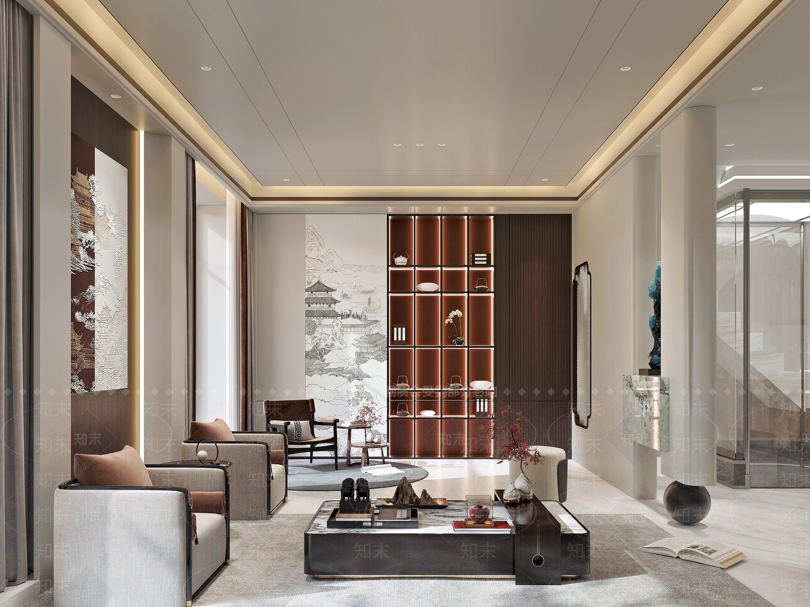 新中式中式别墅客厅3D模型下载【ID:1181994283】