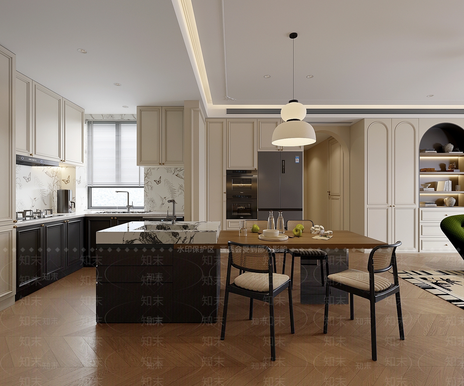 法式奶油家居餐厅3D模型下载【ID:1181995238】