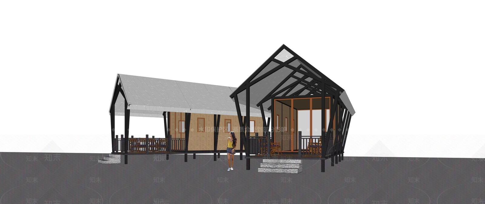 现代新中式风格建筑SU模型下载【ID:1181996736】