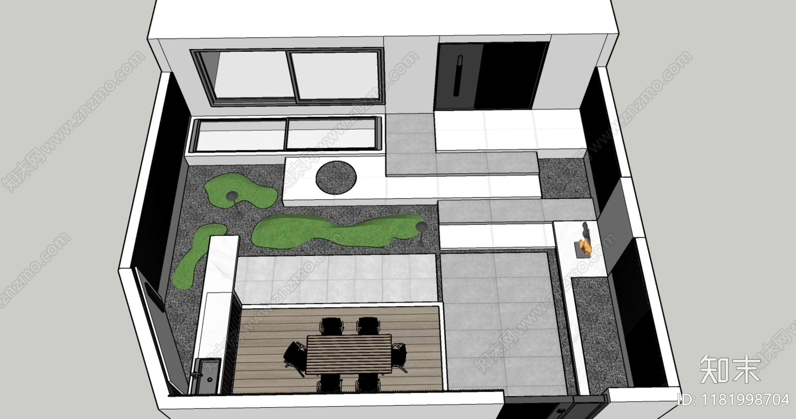 现代极简别墅庭院SU模型下载【ID:1181998704】
