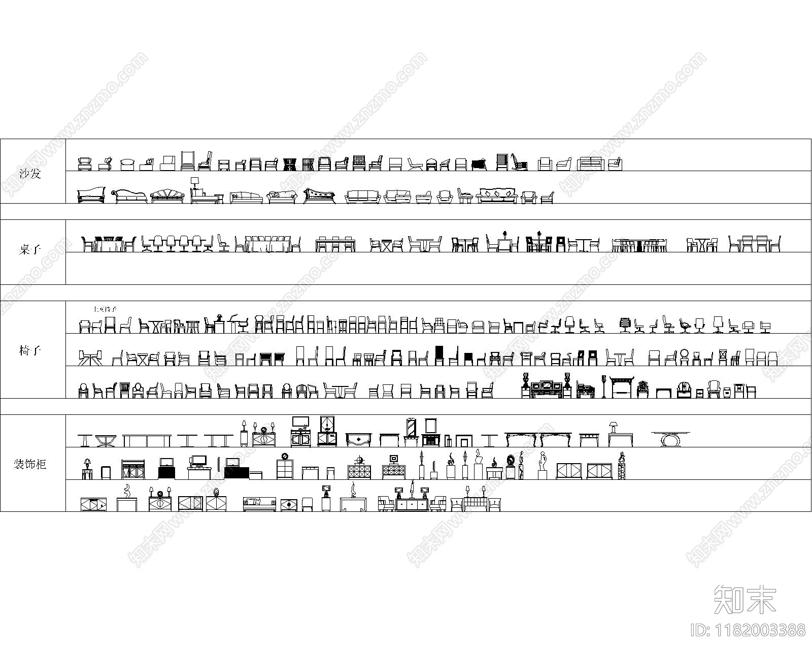 现代简约综合家具图库cad施工图下载【ID:1182003388】