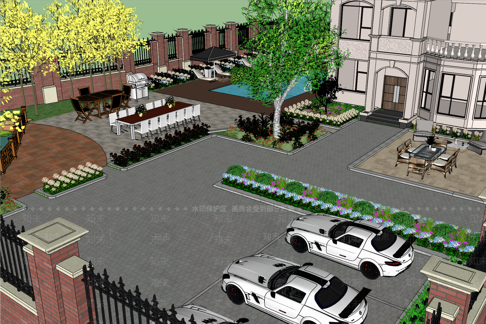 新中式轻奢别墅庭院SU模型下载【ID:1182006283】