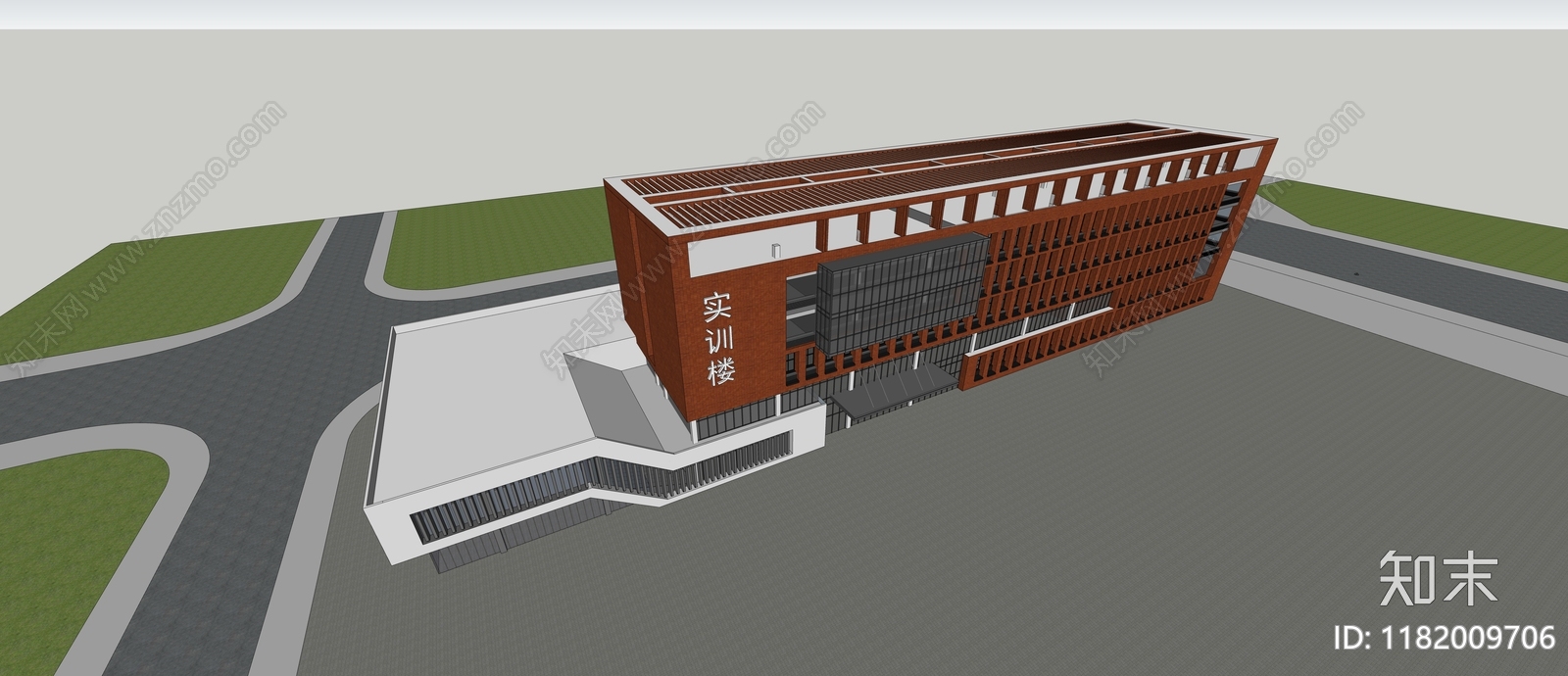 现代美式学校建筑SU模型下载【ID:1182009706】