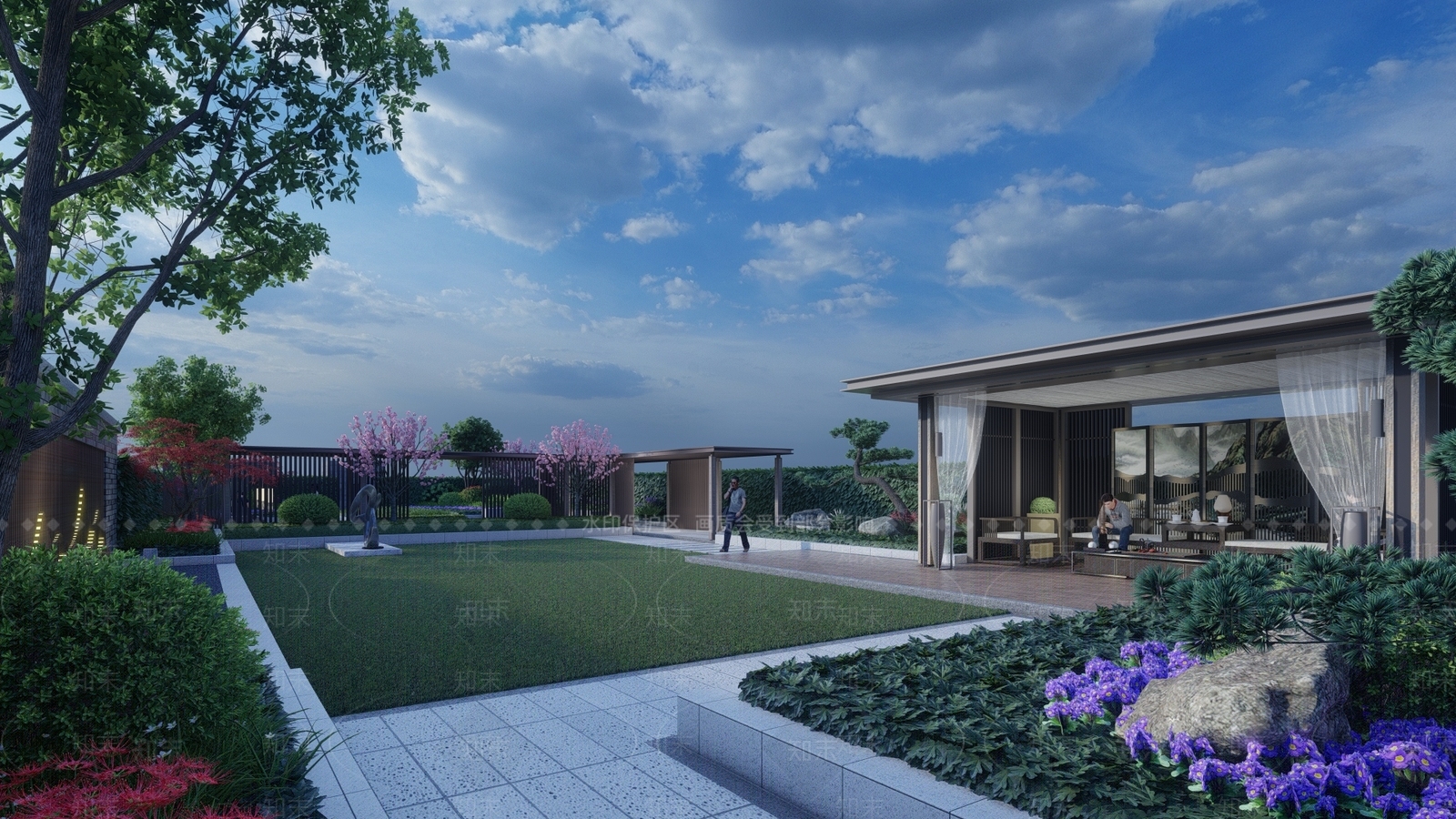 新中式现代屋顶花园SU模型下载【ID:1182011890】