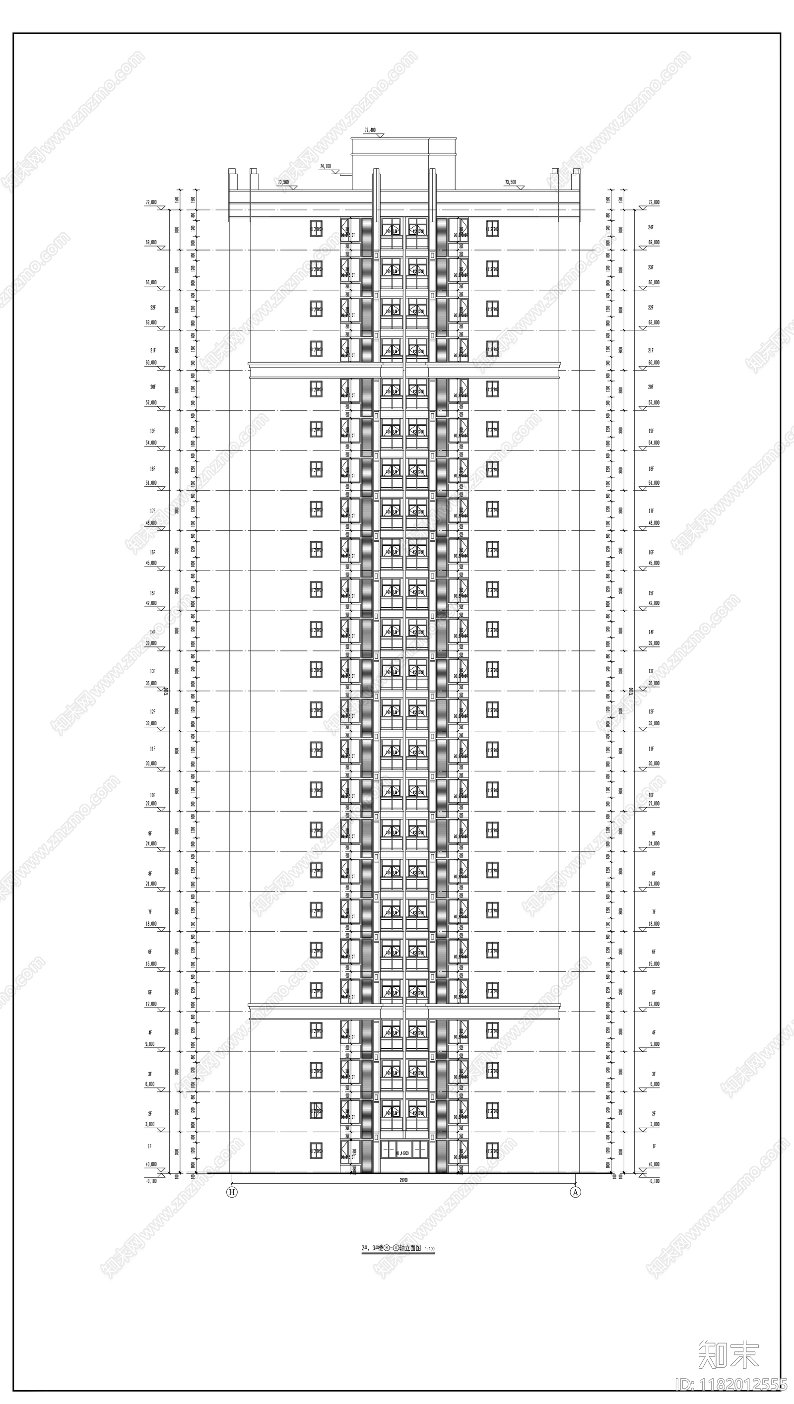 现代住宅楼建筑cad施工图下载【ID:1182012555】