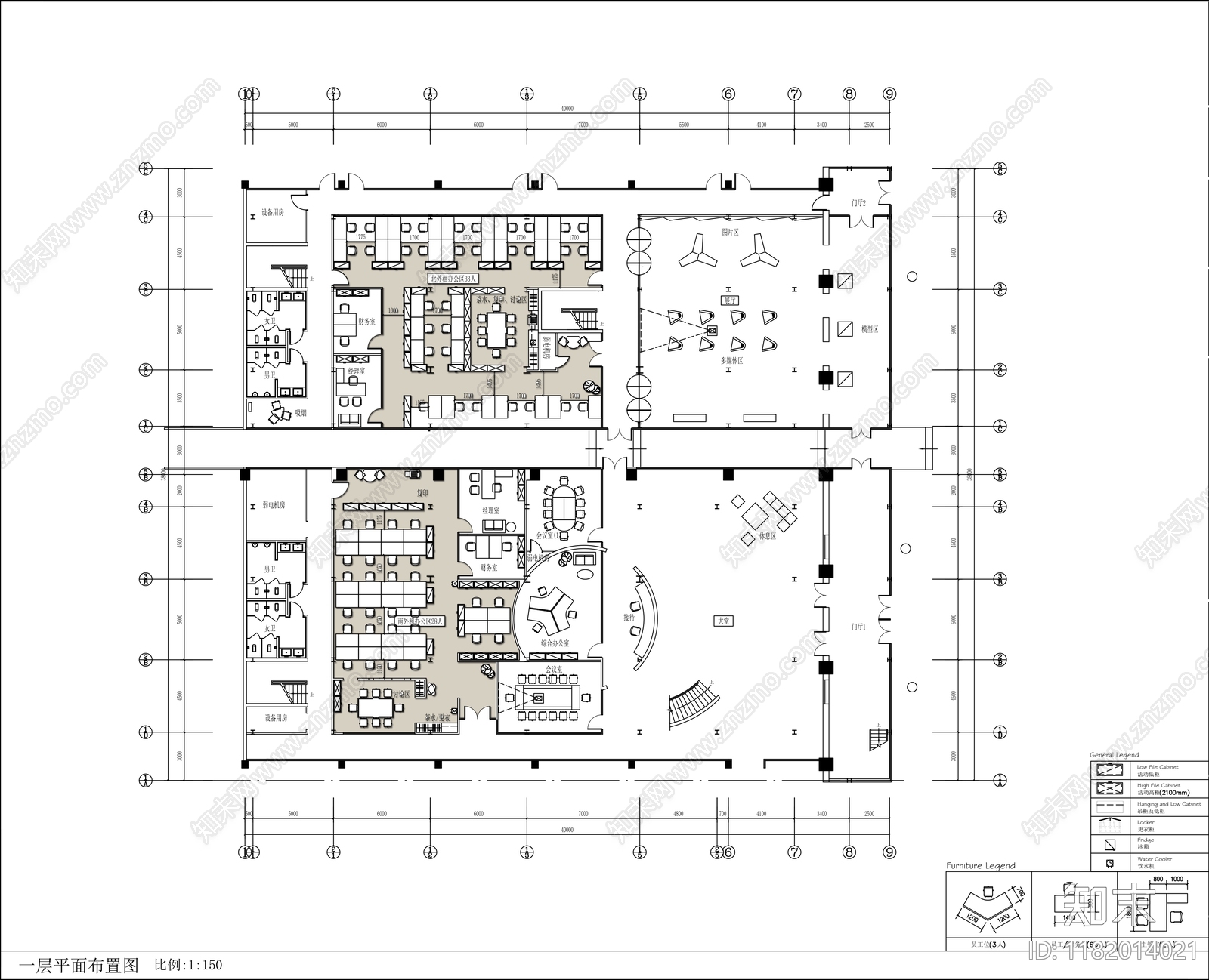 现代独立办公室cad施工图下载【ID:1182014021】