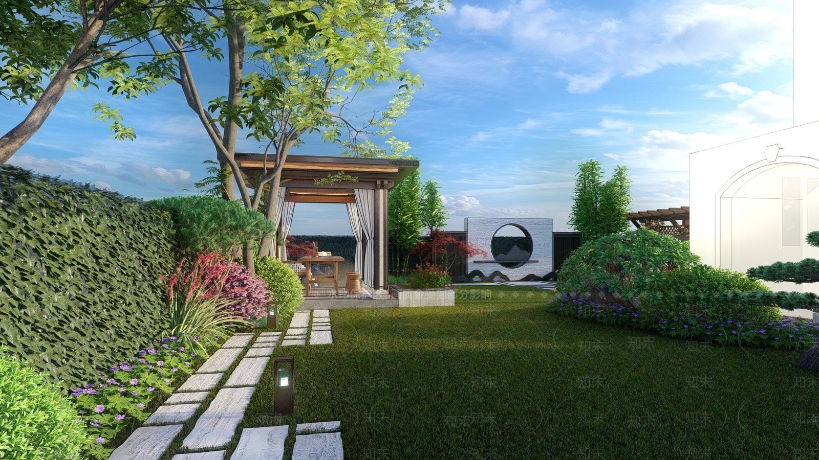新中式现代别墅庭院SU模型下载【ID:1182015913】