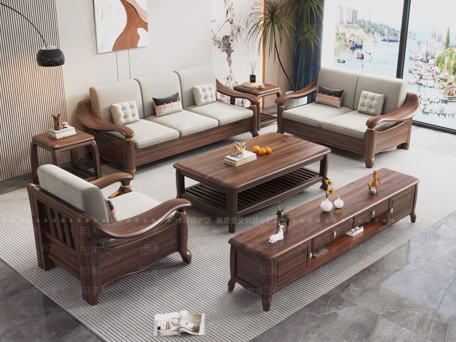 北欧中古沙发组合3D模型下载【ID:1182016830】