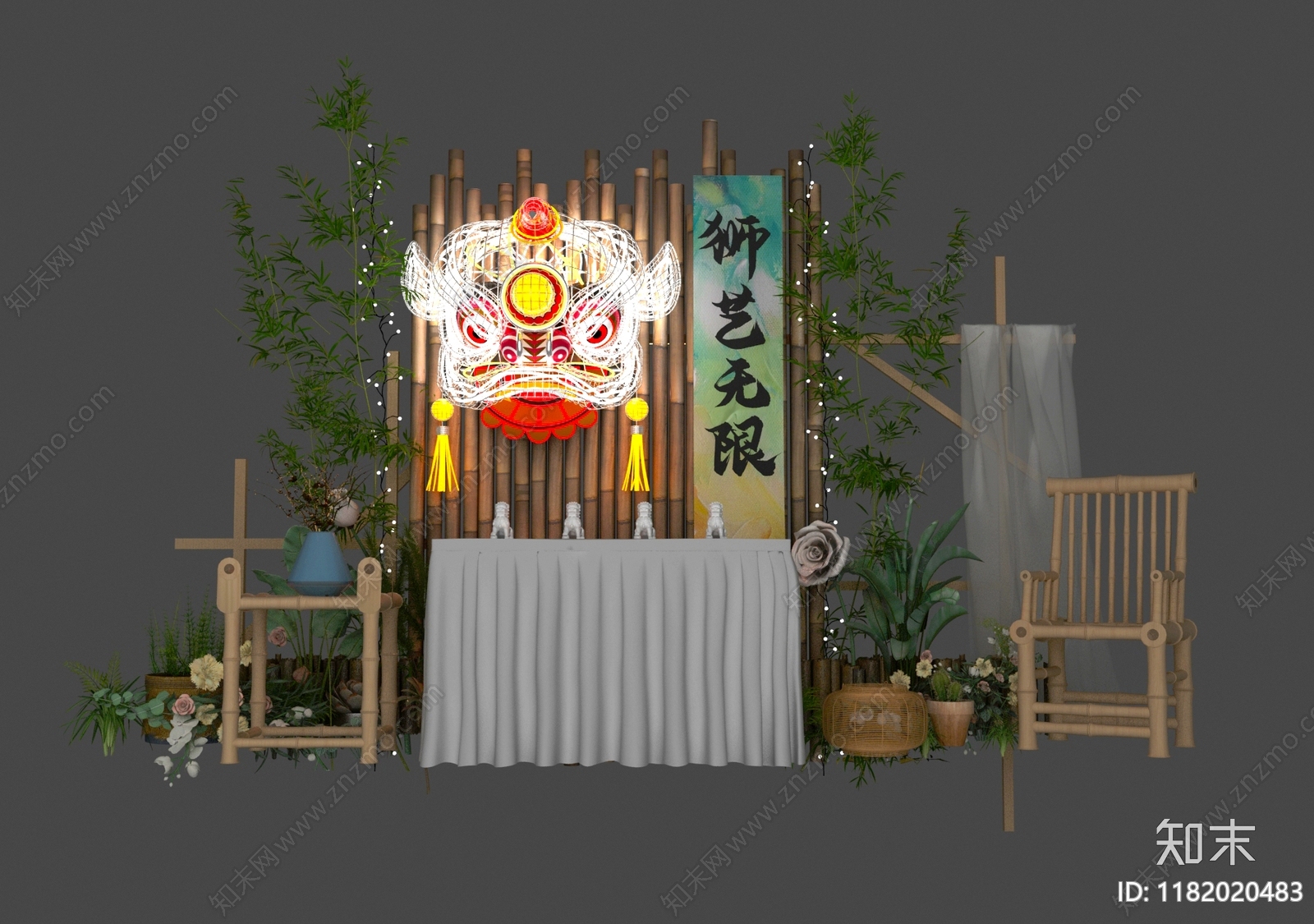 新中式中式美陈3D模型下载【ID:1182020483】